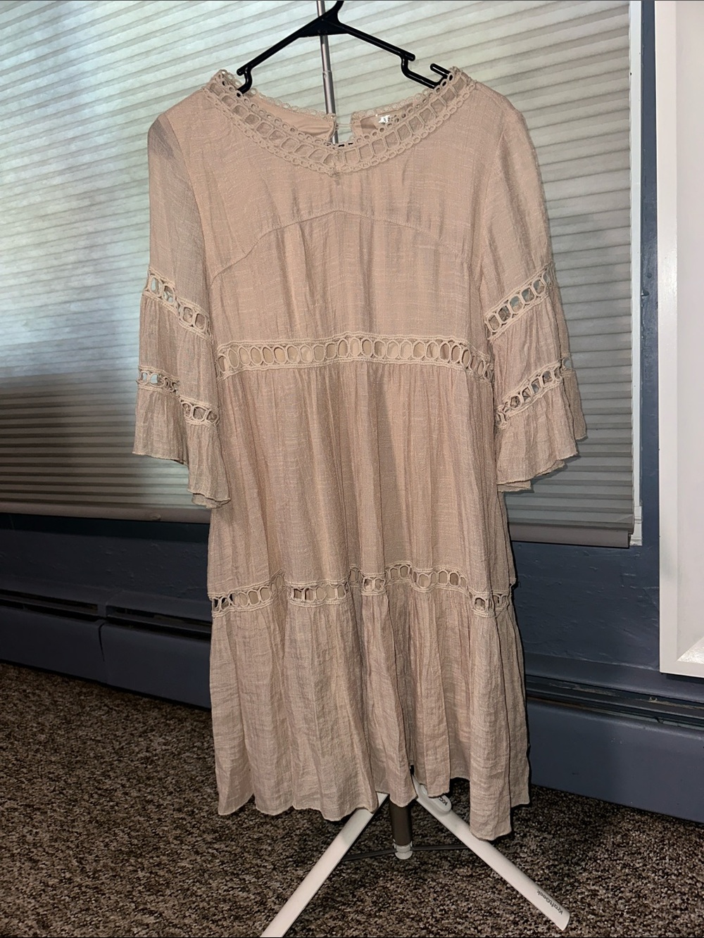 Listicle Cream Crochet-Trim Gauze Midi Dress